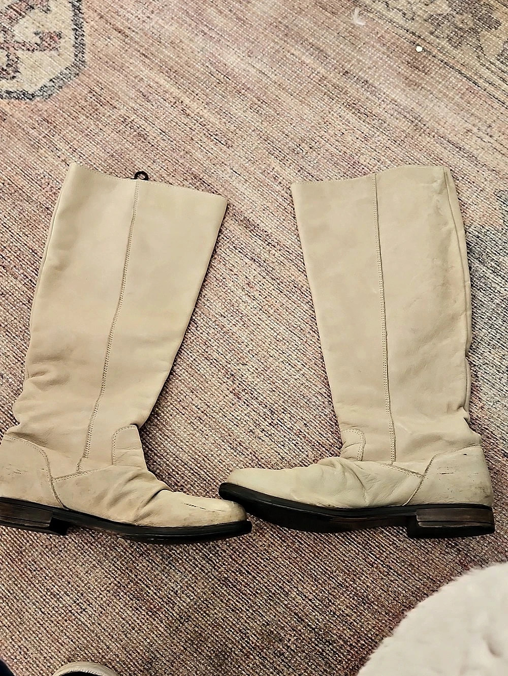 Steve Madden Women's Cream Leather Just-Below-the-Knee Boots US 7.5